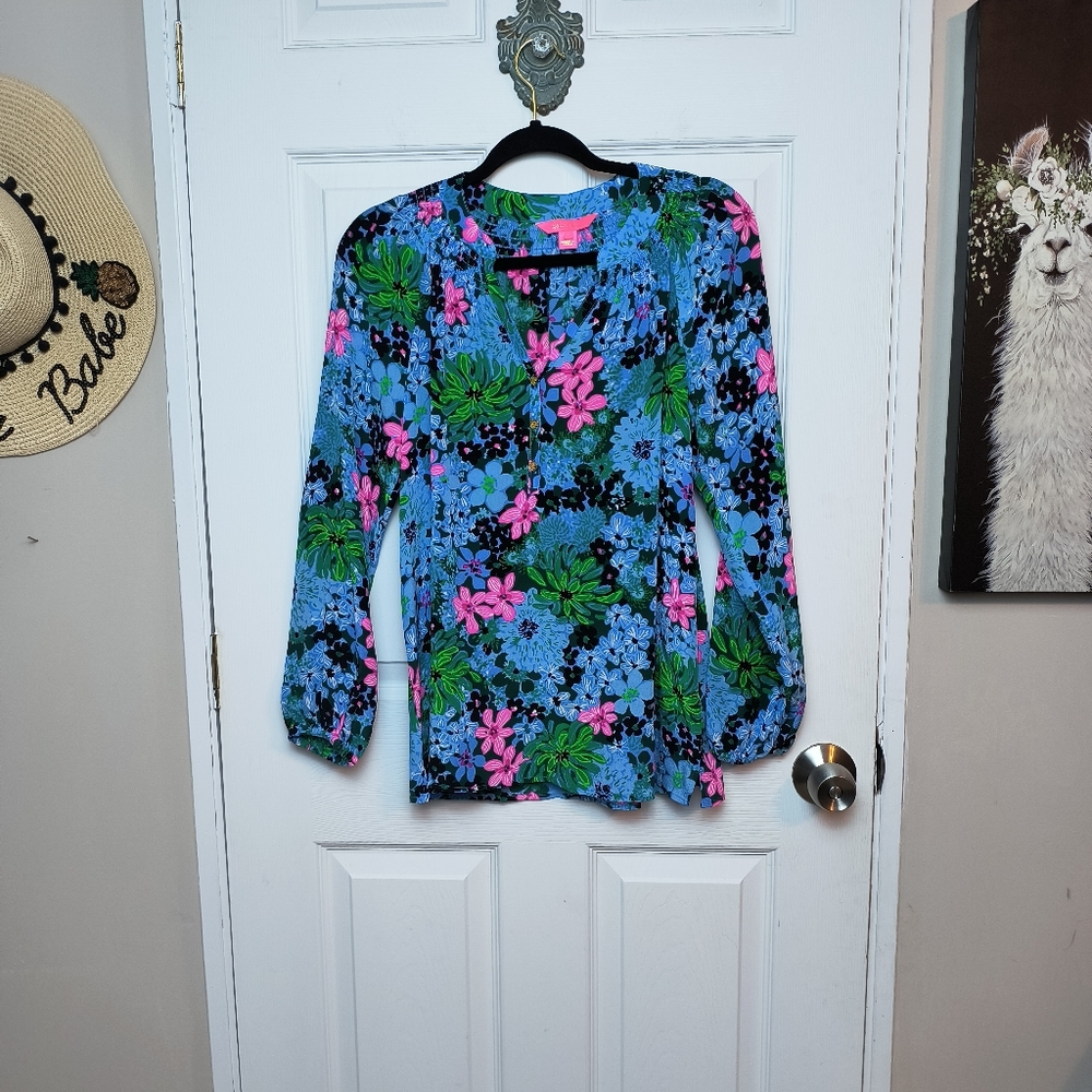 Lilly Pulitzer Elsa Silk Top Soirée All Day $178 Size Small